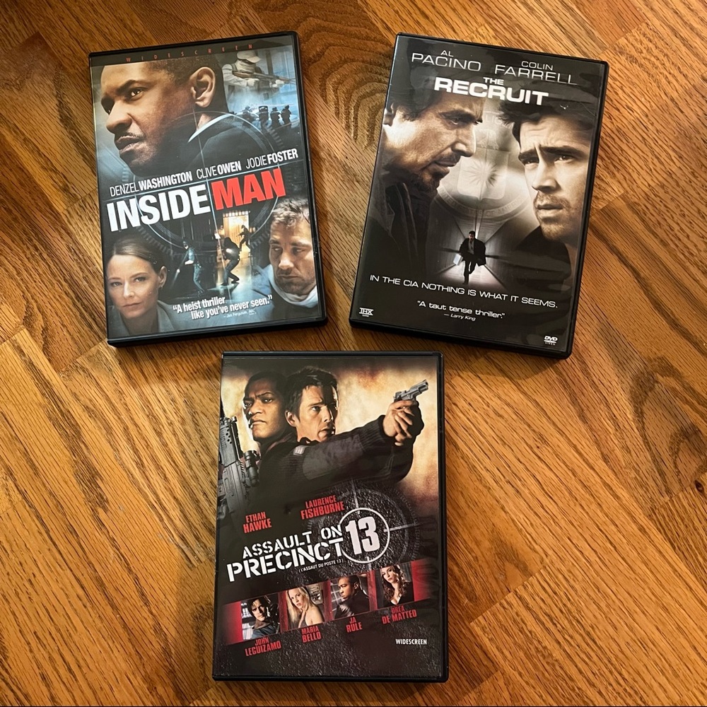 EUC Set of 3 Action Thriller Movie DVDs (Inside Man/Recruit/Assault Precinct 13)